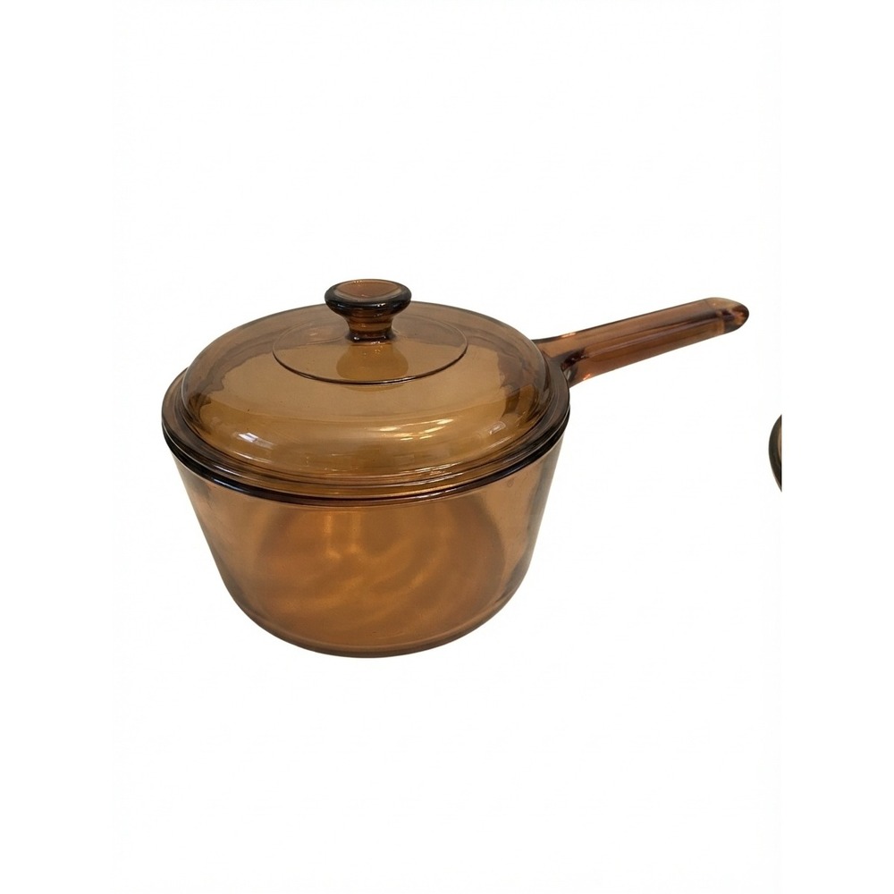 Vintage Visions By Corning Amber Glass 1L 1 Qt Saucepan Cookware Pot Pyrex Lid